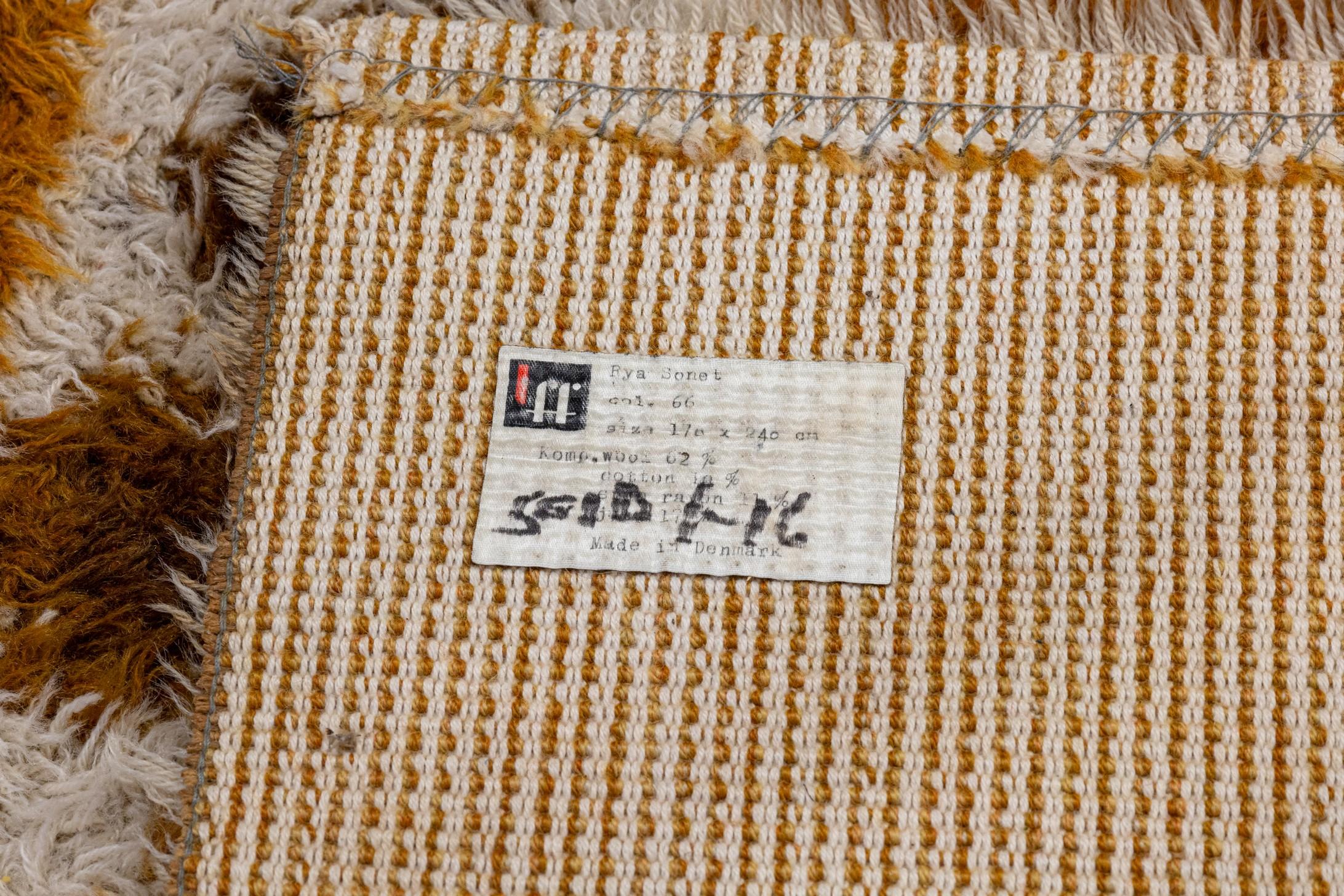 Rya Sonet Vintage Danish Mid Century Modern Wool Blend Area Rug Made In Denmark For Sale 4