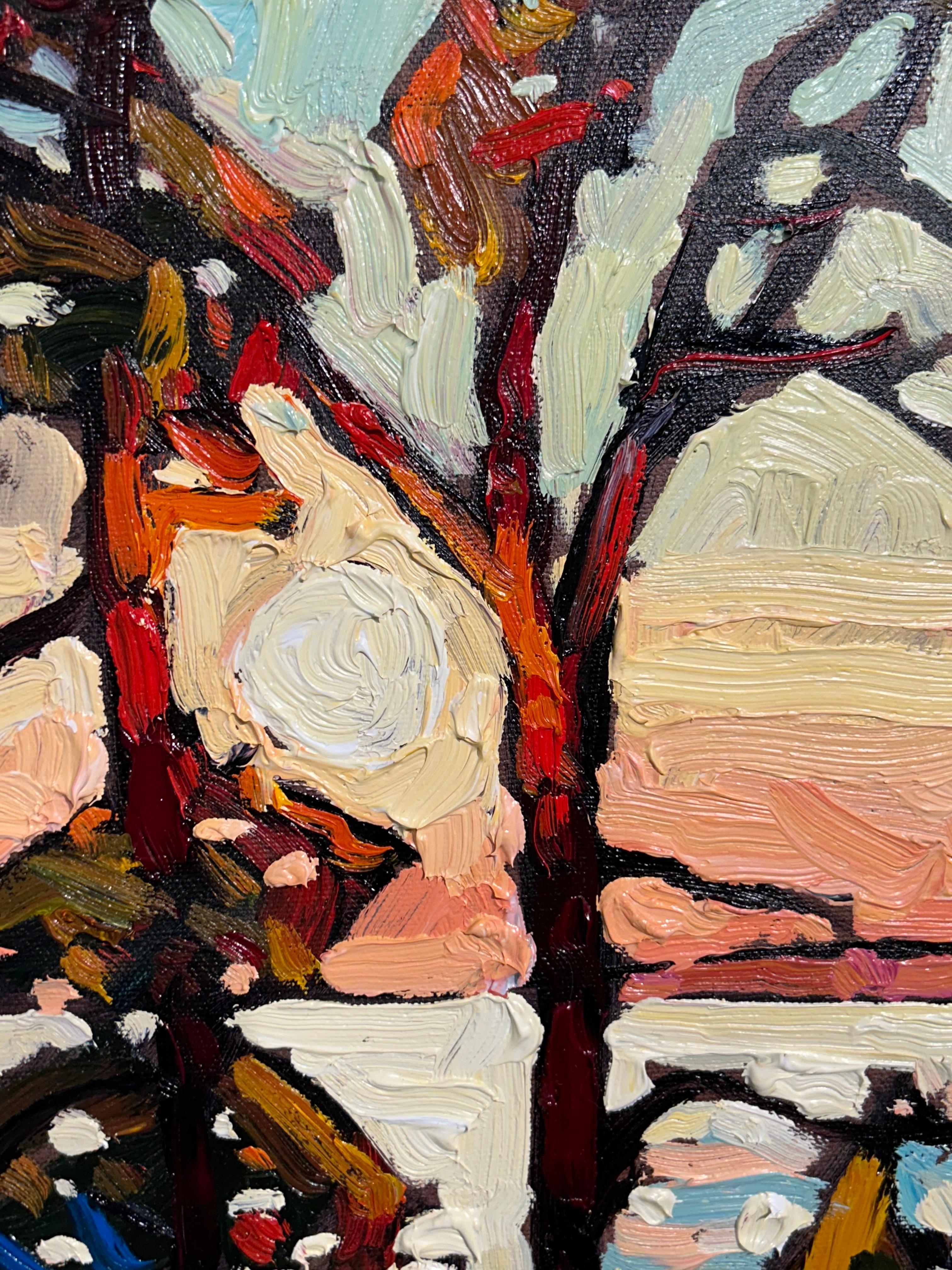 Contemporary Impressionist style landscape 'Noble Pines at Sunset' Öl auf Leinwand (Schwarz), Landscape Painting, von Ryan A. Sobkovich