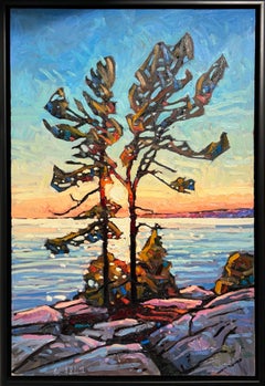 Contemporary Impressionist style landscape 'Noble Pines at Sunset' oil on canvas