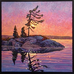 'Engaging Island at Sunset' Contemporary Impressionist Landscape in Oil Paint