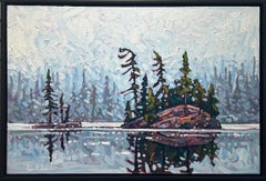 Island Reflections, Algonquin" Paysage contemporain à la peinture à l'huile