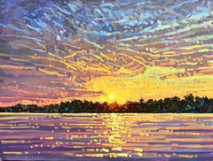 'Magenta Reflections, Georgian Bay' Contemporary Sunset Landscape Painting