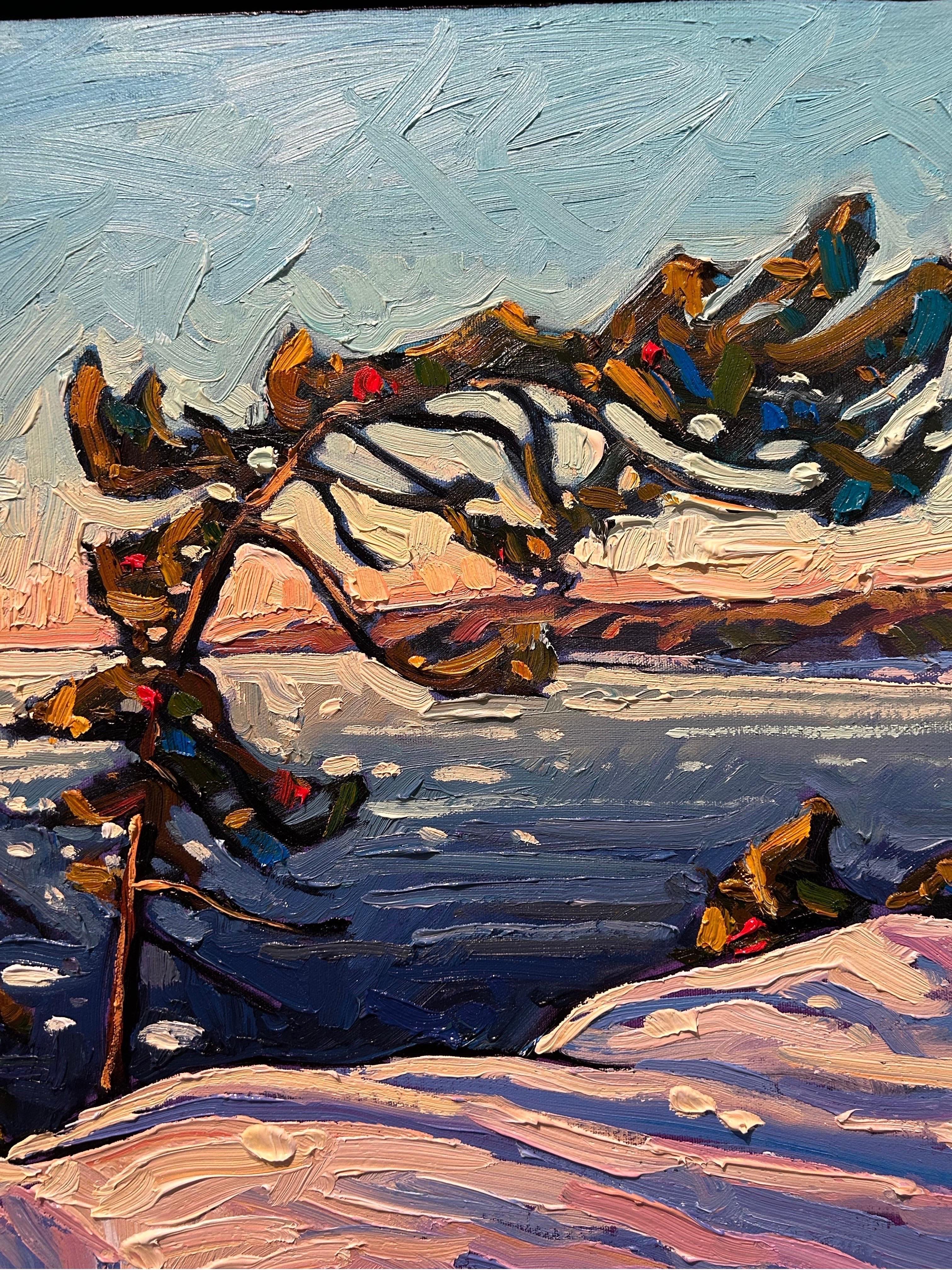 'Purple Shadows at Sunset' Contemporary Impressionist Winter Landscape oil paint - Painting by Ryan A. Sobkovich