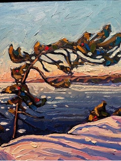 'Purple Shadows at Sunset' Contemporary Impressionist Winter Landscape oil paint