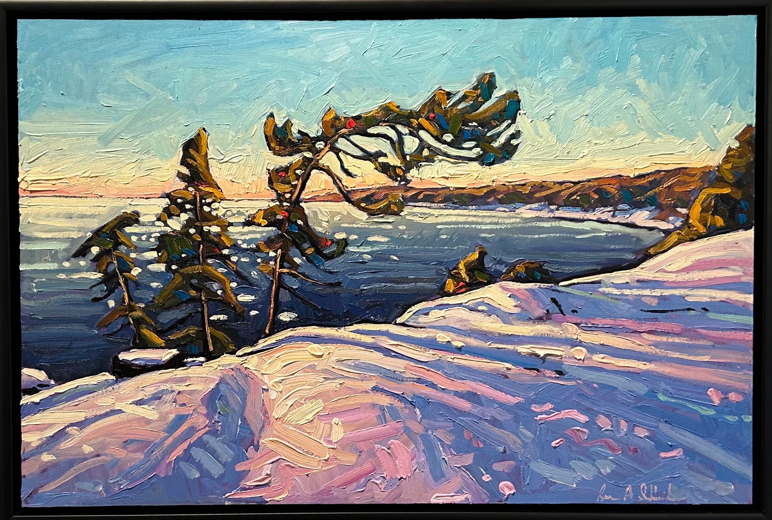 'Purple Shadows at Sunset' Contemporary Impressionist Winter Landscape oil paint