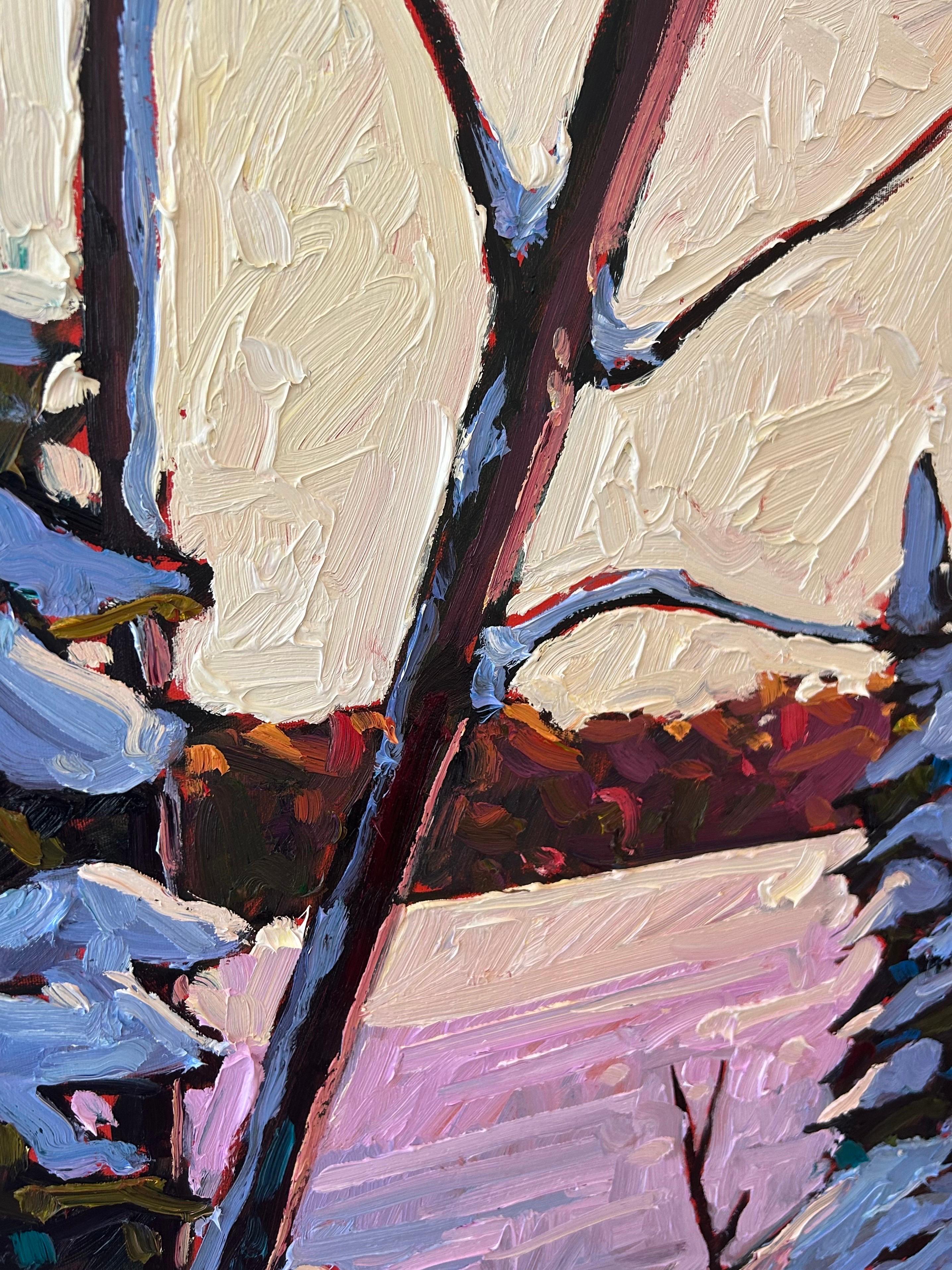 'Warm Winter Light on the Snow' Contemporary Winter Oil Landscape Painting For Sale 1