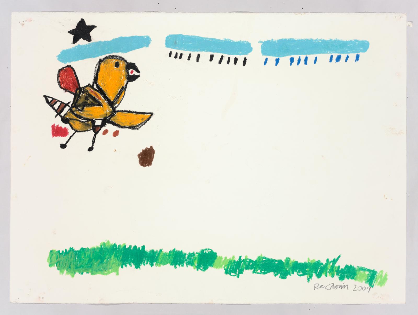 Alitas de pollo
Ryan Cronin
Pasteles al óleo sobre papel
30" x 22.5"

Cuando la gente mira su obra, Cronin quiere que sientan un impacto inmediato, aunque no estén seguros de qué les ha golpeado. La apariencia cruda y casi infantil de su obra oculta