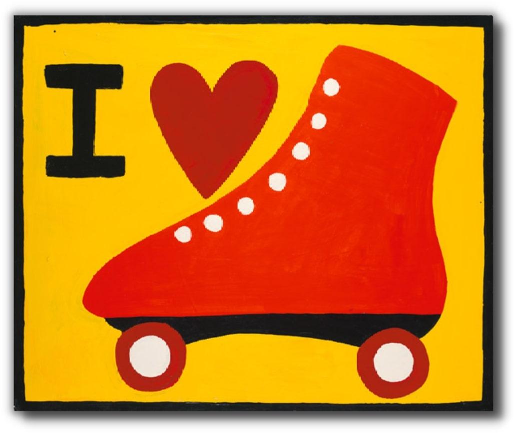 I Heart Roller Skate
Ryan Cronin
Ölfarbe auf Karton
40.5" x 48"

Cronin möchte, dass die Menschen beim Betrachten seiner Arbeiten eine unmittelbare Wirkung spüren, auch wenn sie nicht wissen, was sie getroffen hat. Die rohe, fast kindliche