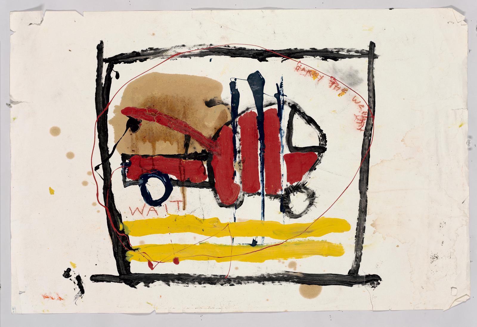 Tow Truck
Ryan Cronin
Paint on Paper
30" x 22.5"

When people look at his work Cronin wants them to feel an immediate impact, even if they’re not sure what hit them. The raw, almost childlike appearance of his work belies his reflective underlying