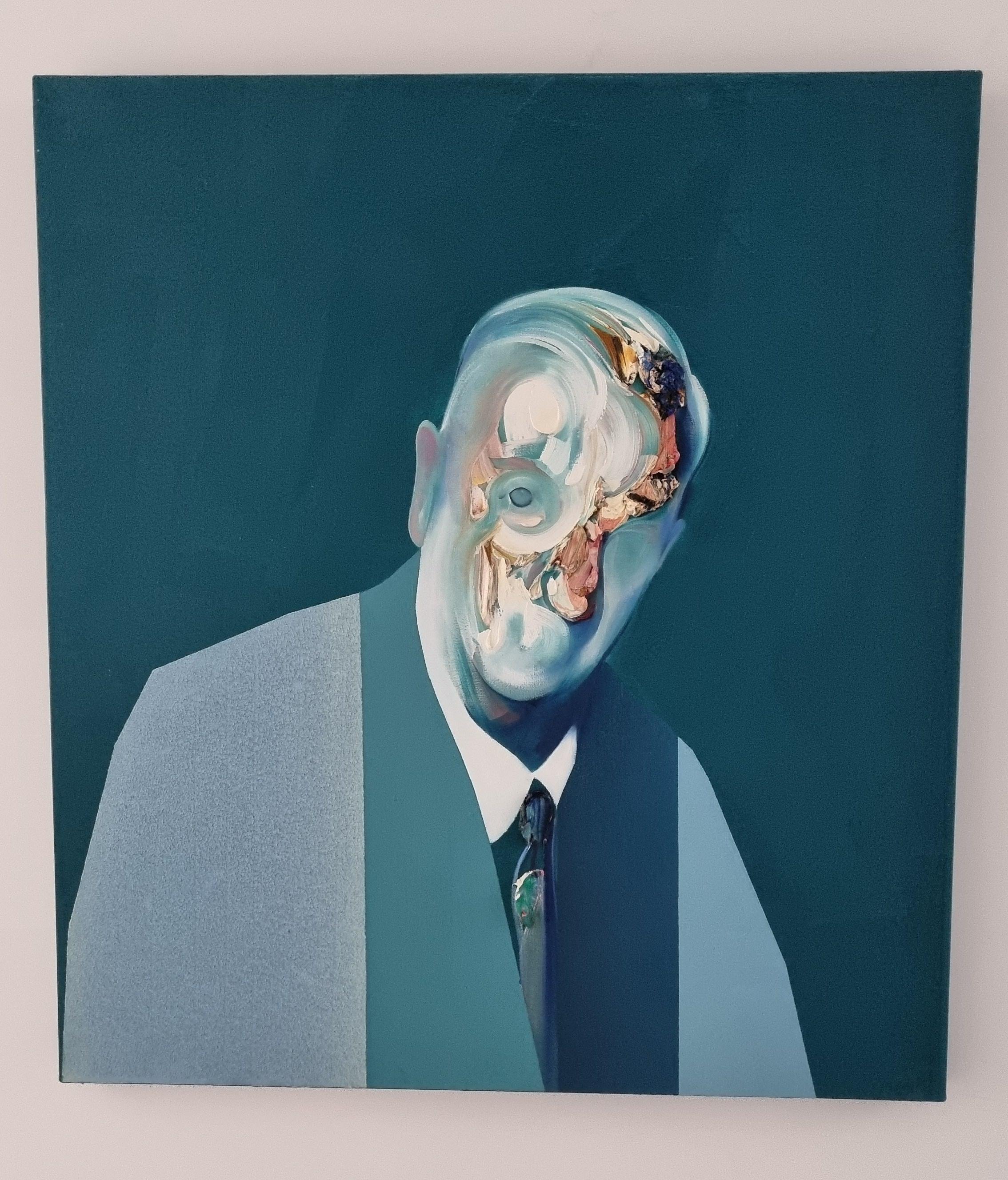 Verwoerd (de la collection « Once were Leaders ») - Bleu Portrait Painting par Ryan Hewett 