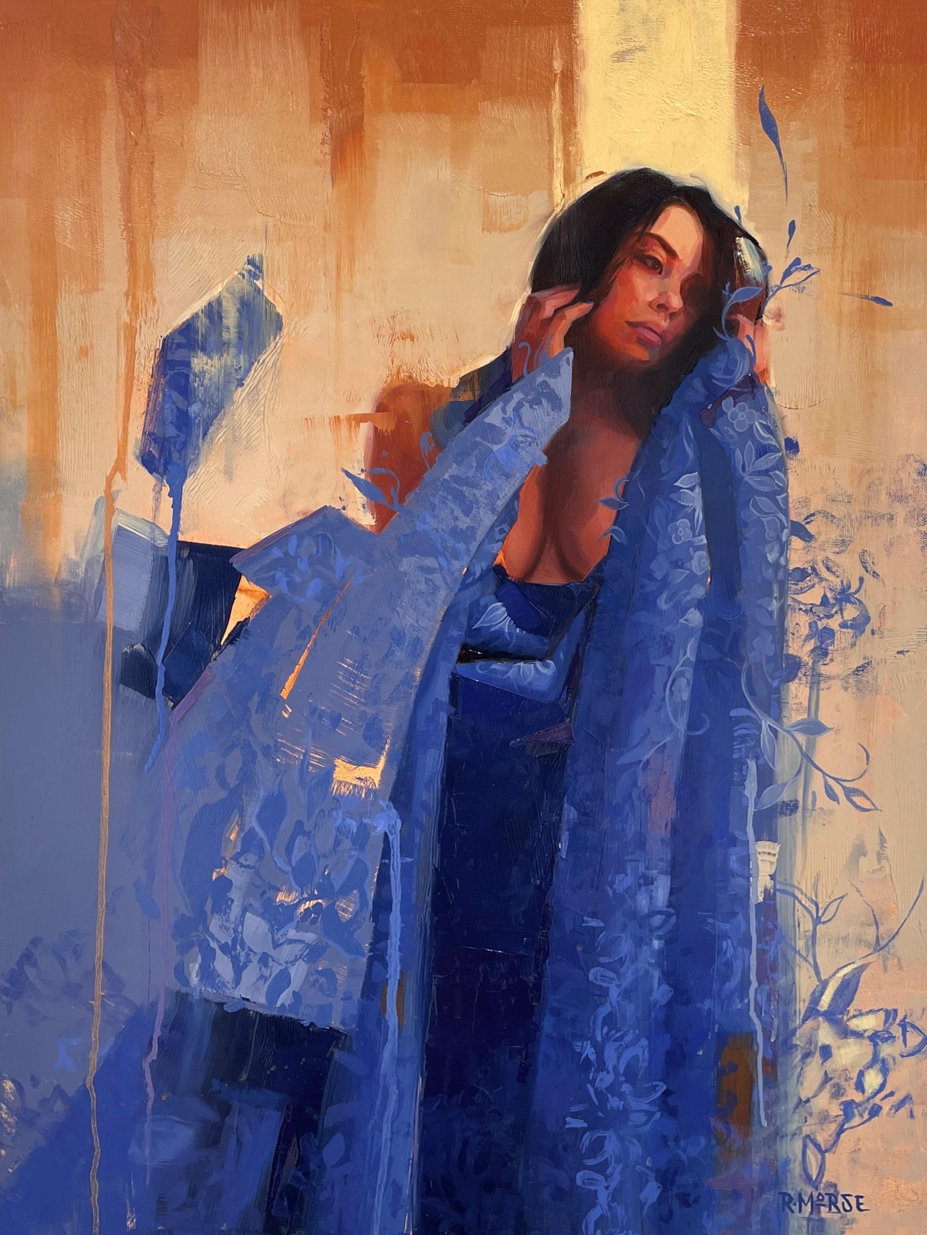 "Expanse" (2022), ritratto femminile figurativo astratto originale, pittura a olio