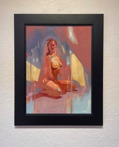 "Diffuse" - Portrait expressionniste d'une femme nue, peinture à l'huile sur panneau