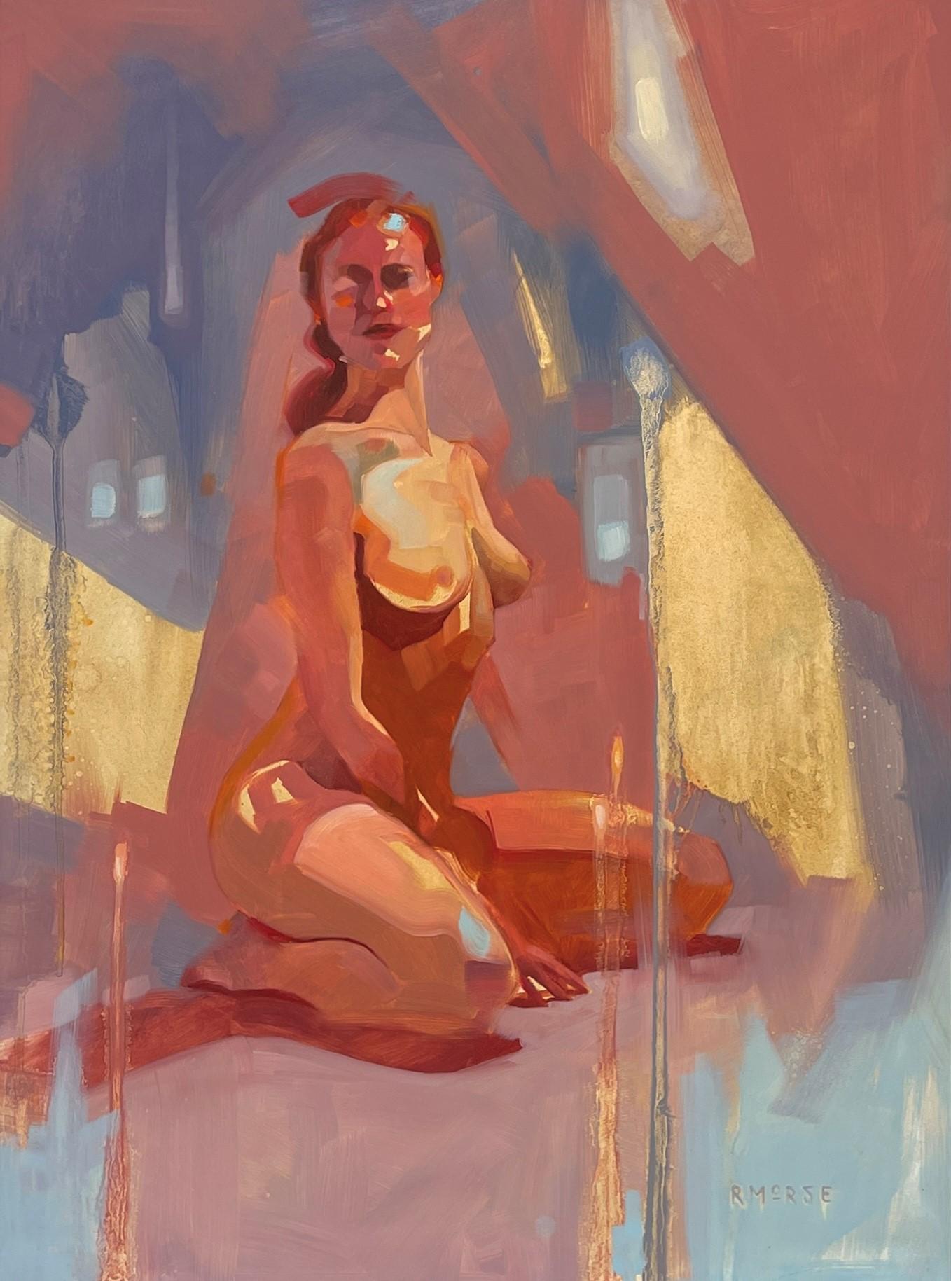 Ryan Morse Portrait Painting - "Diffuse" - Nude Female Expressionist Portrait, Oil Painting on Panel