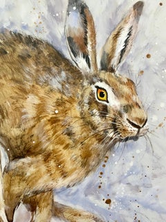 20th century English, fun oil on canvas portrait of a running or jumping Hare