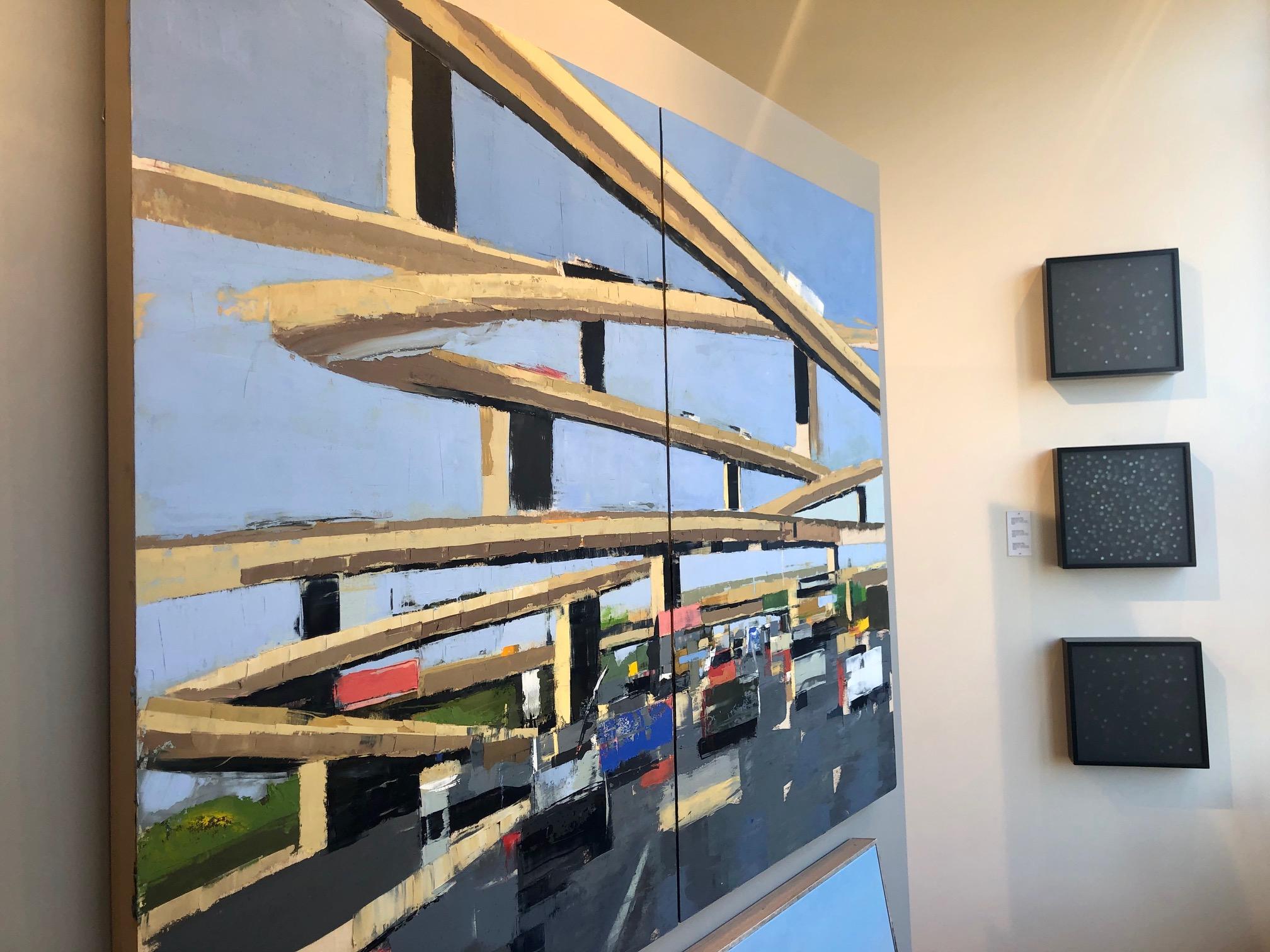 Freeway No. 13 (diptych) / color abstract city oil cars painting - Painting by Ryan Reynolds