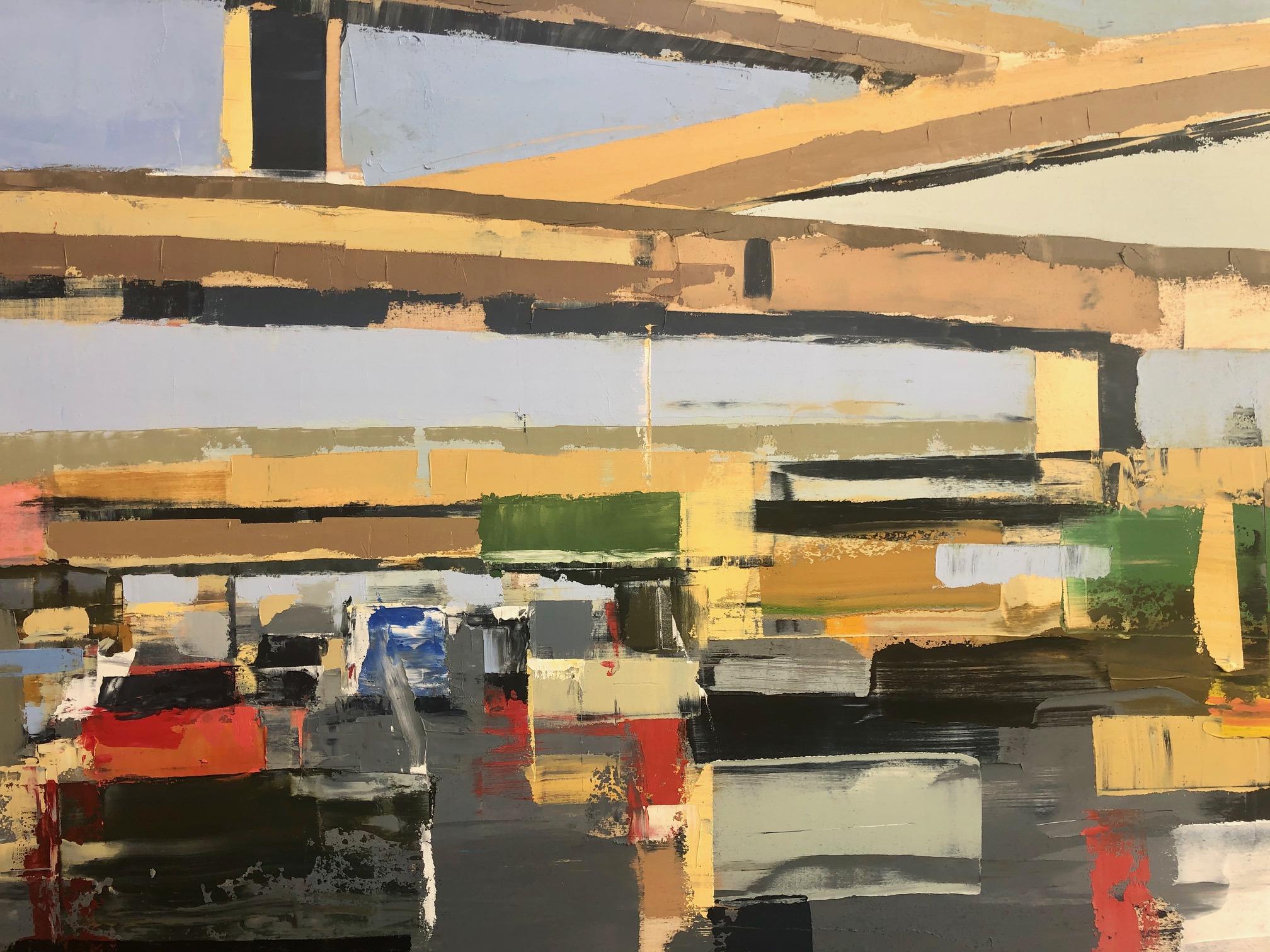 Freeway No. 13 (diptych) / color abstract city oil cars painting - Contemporary Painting by Ryan Reynolds