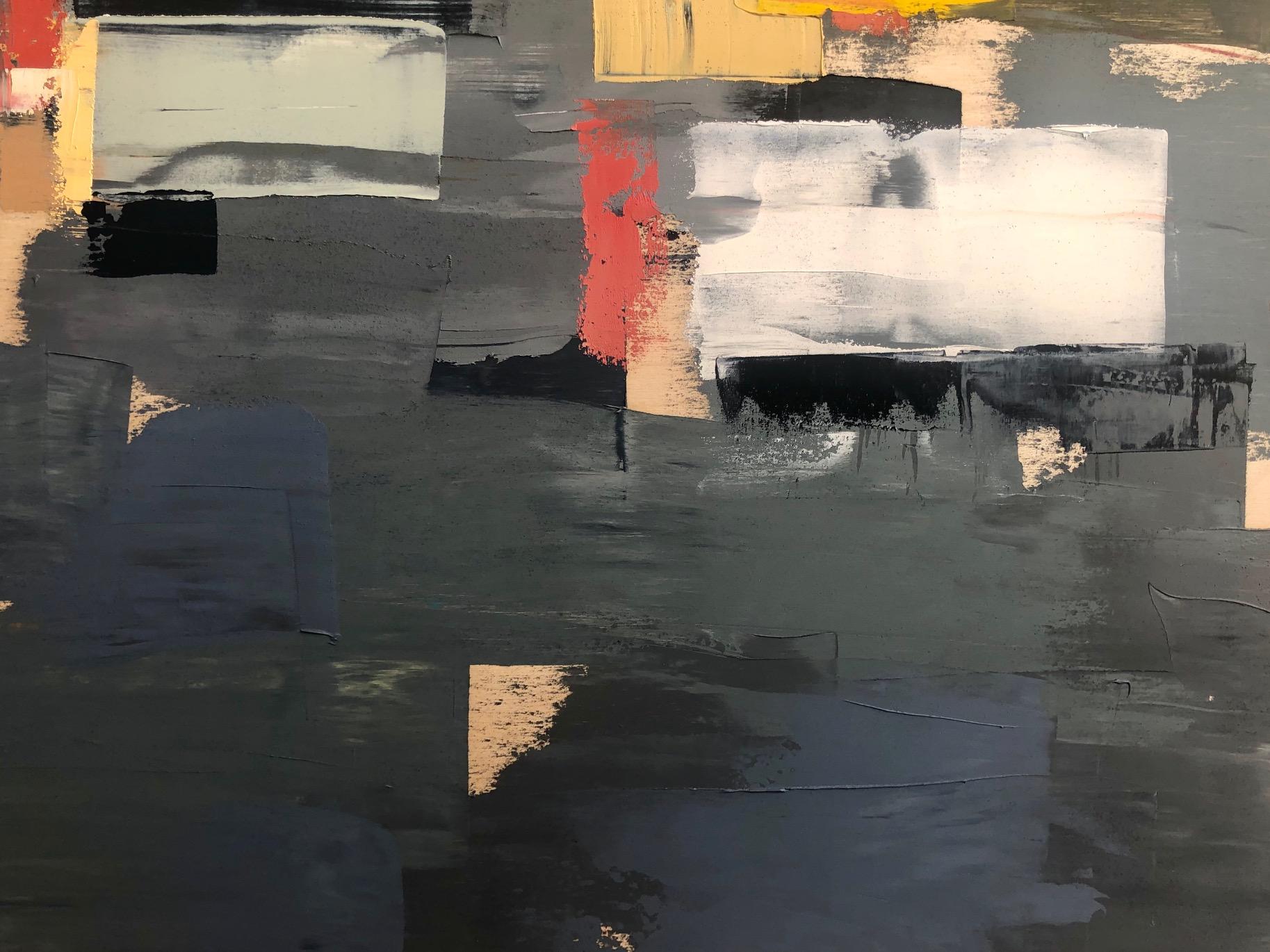 Freeway No. 13 (diptych) / color abstract city oil cars painting - Gray Abstract Painting by Ryan Reynolds