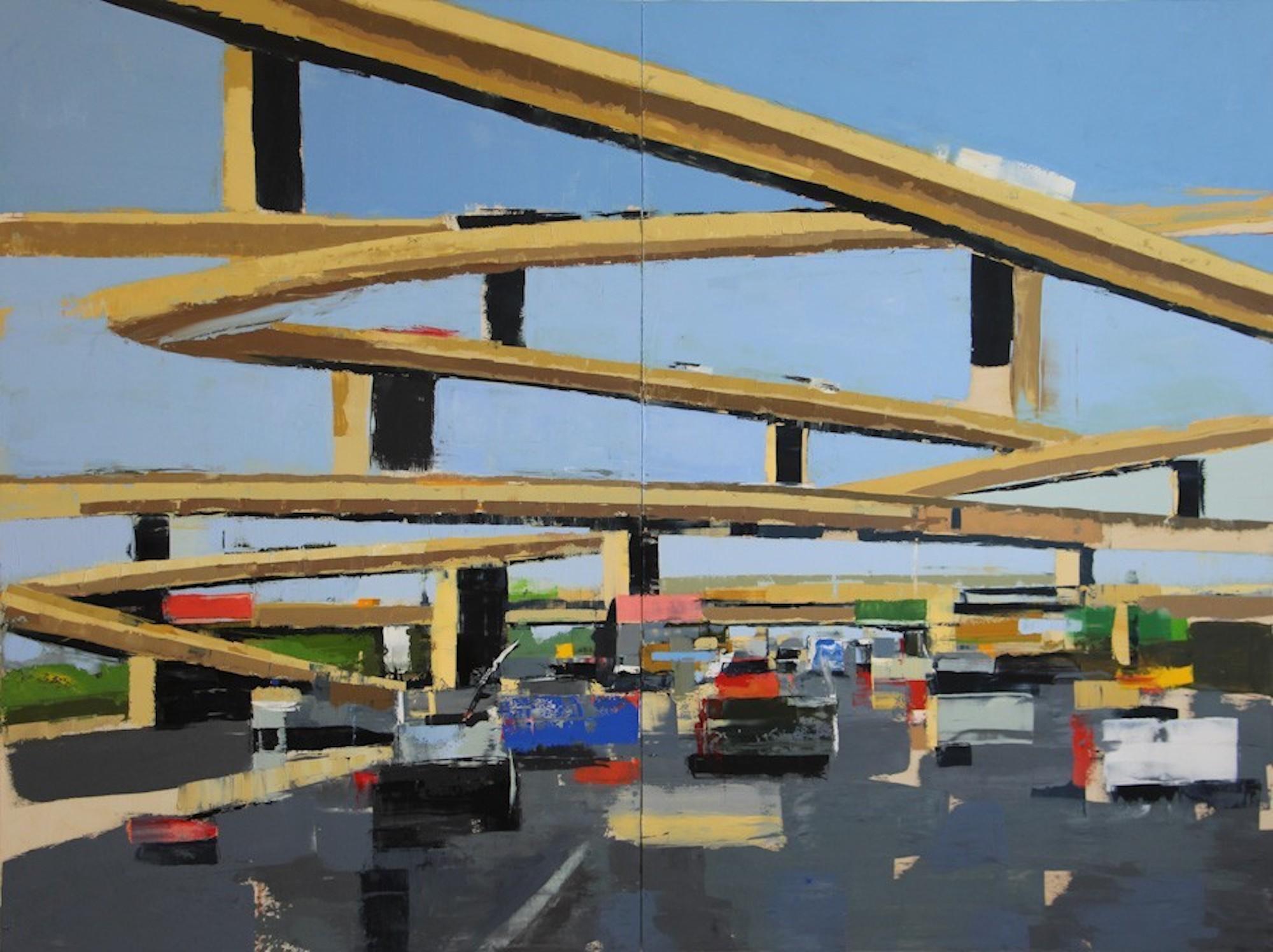 Freeway No. 13 (diptych) / color abstract city oil cars painting
