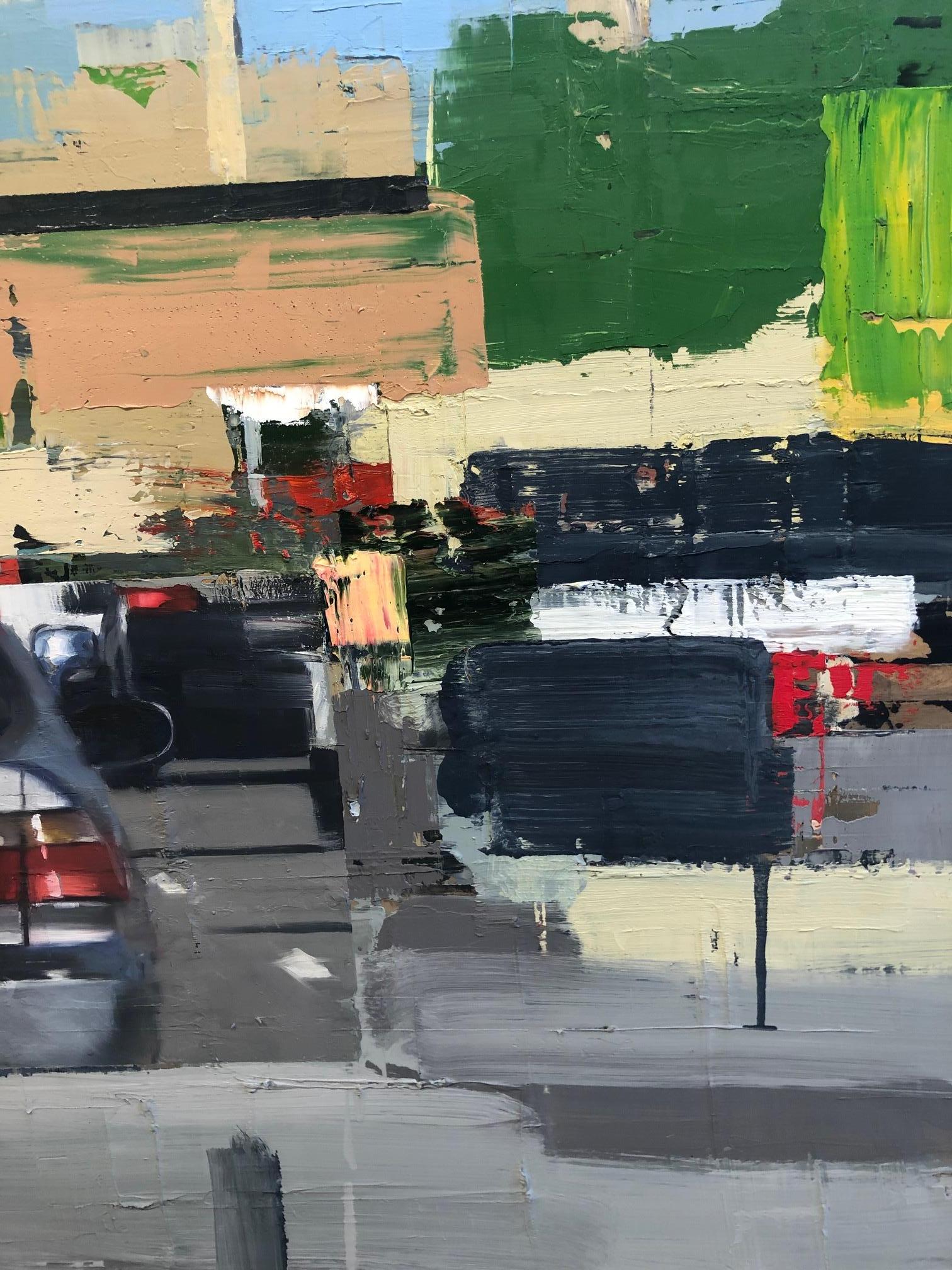 Freeway No. 5 / color abstract city oil painting cars realism  - Painting by Ryan Reynolds