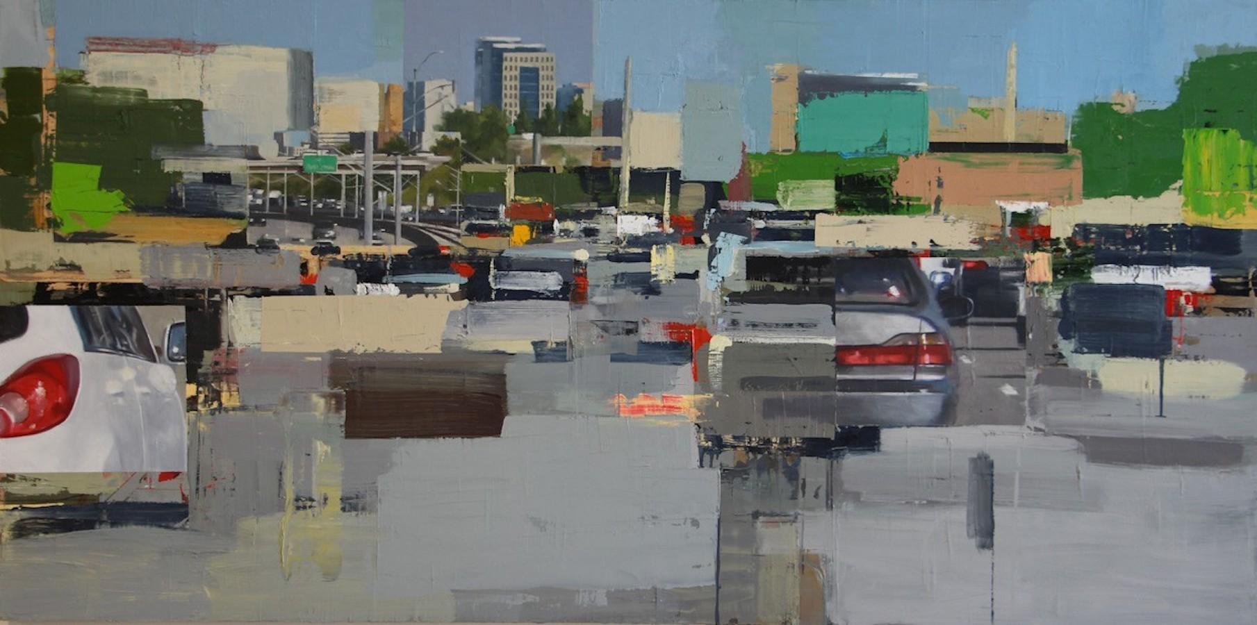 Freeway n° 5 / peinture à l'huile abstraite couleur « Freeway » représentant des voitures, réalisme urbain 