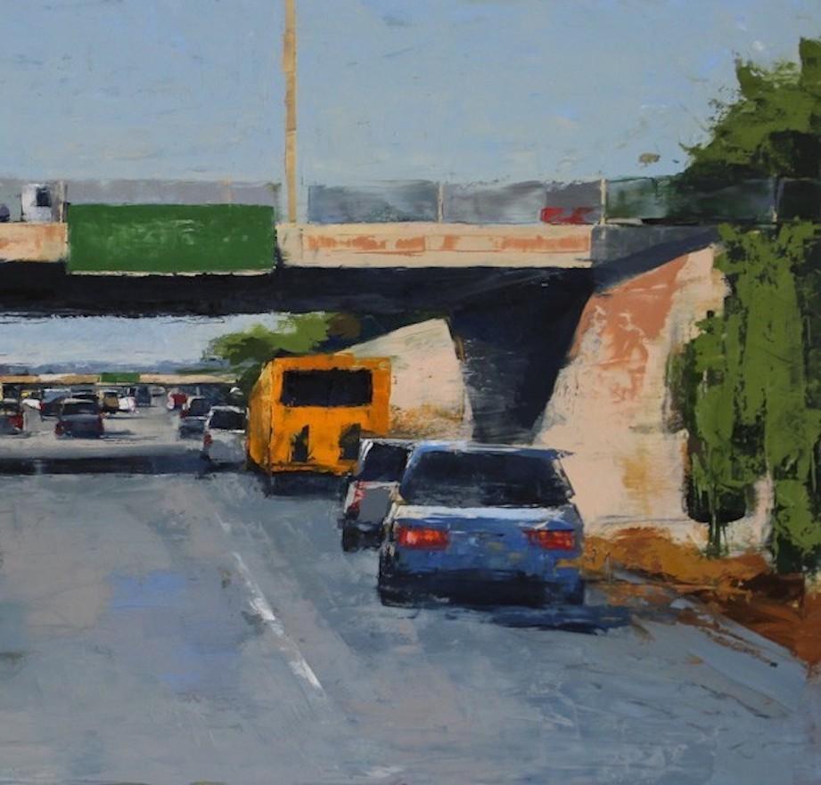 Freeway No. 7 / color abstract city oil painting cars urban realism - Painting by Ryan Reynolds