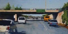 Freeway n° 7 / peinture à l'huile abstraite de ville en couleur représentant des voitures:: réalisme urbain