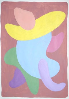 Abstract Figure Painting of Pastel Art Deco Tones, Pink, Purple and Mauve, 2021