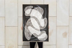 Abstract Floating Overlapping Shapes, Black and White Painting, Pastel Gestures
