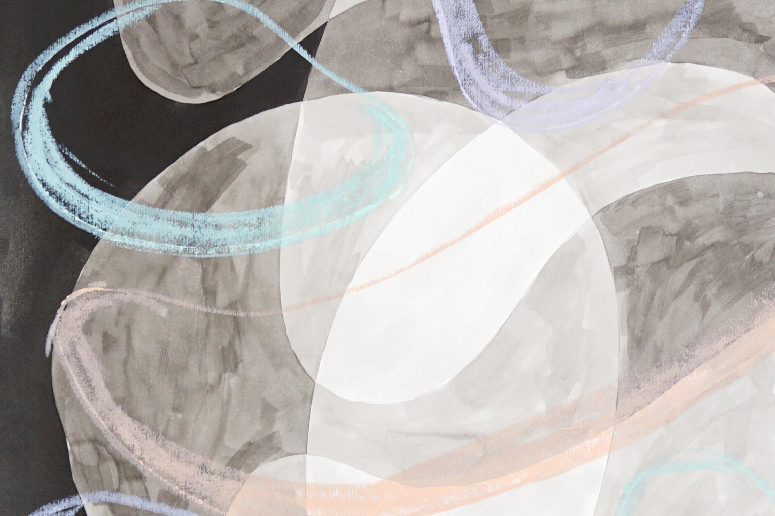 Formes abstraites flottantes se chevauchant, peinture en noir et blanc, gestes au pastel en vente 2