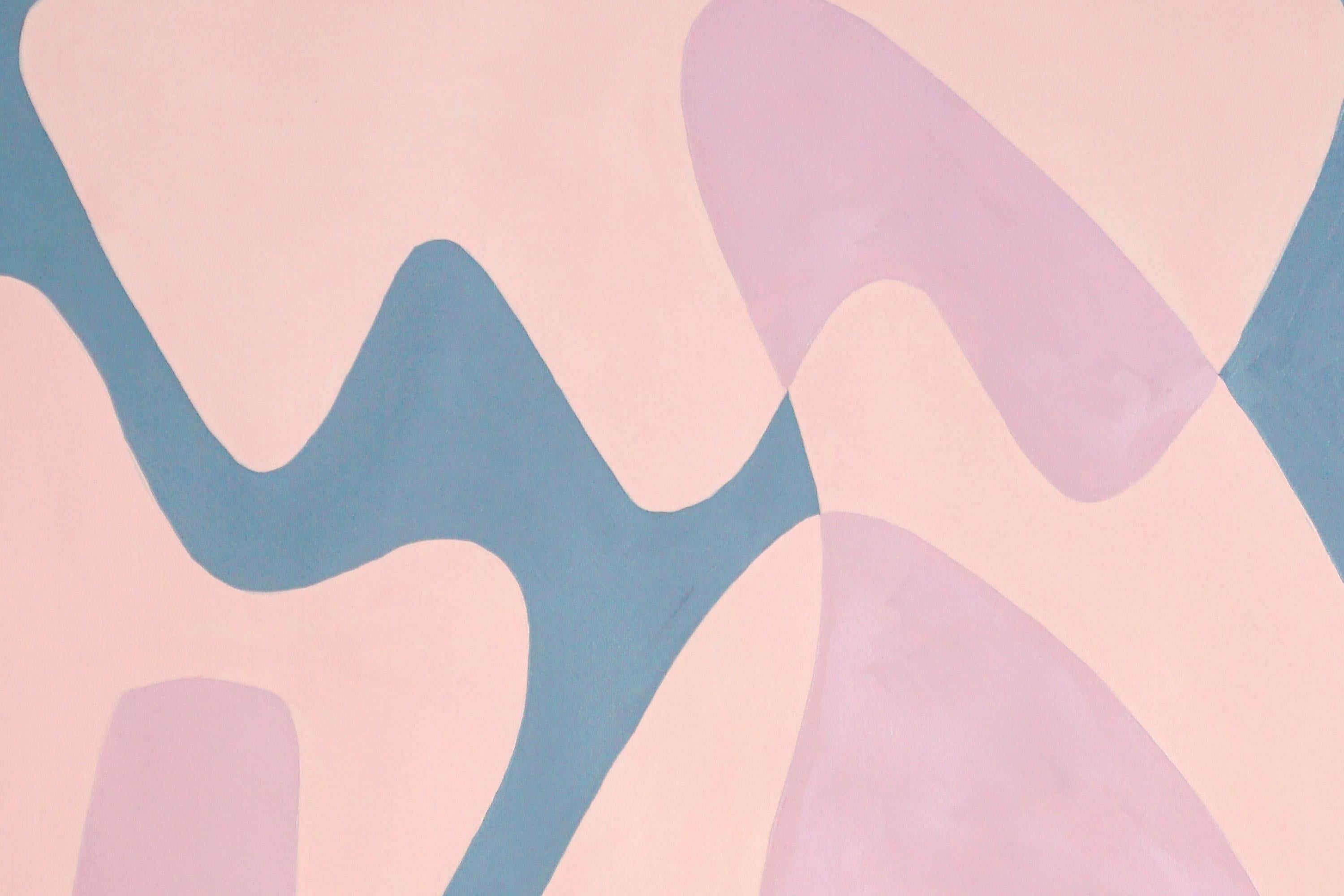 Rostro abstraído de piel clara, formas de mediados de siglo, retrato, piel rosa y gris - Abstract Painting Beige de Ryan Rivadeneyra