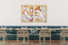 Allegory of the Cave, Mid Century Modern Shapes, Abstract Diptych in Sandy Tones