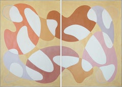 Allegory of the Cave, Mid Century Modern Shapes, Abstract Diptych in Sandy Tones