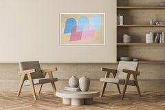 Arcs and Windows in Space, Pink, Beige and Blue Transparencies, Modern Building