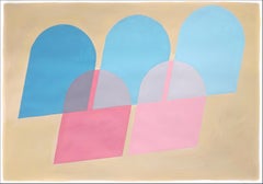 Arcs and Windows in Space, Pink, Beige and Blue Transparencies, Modern Building