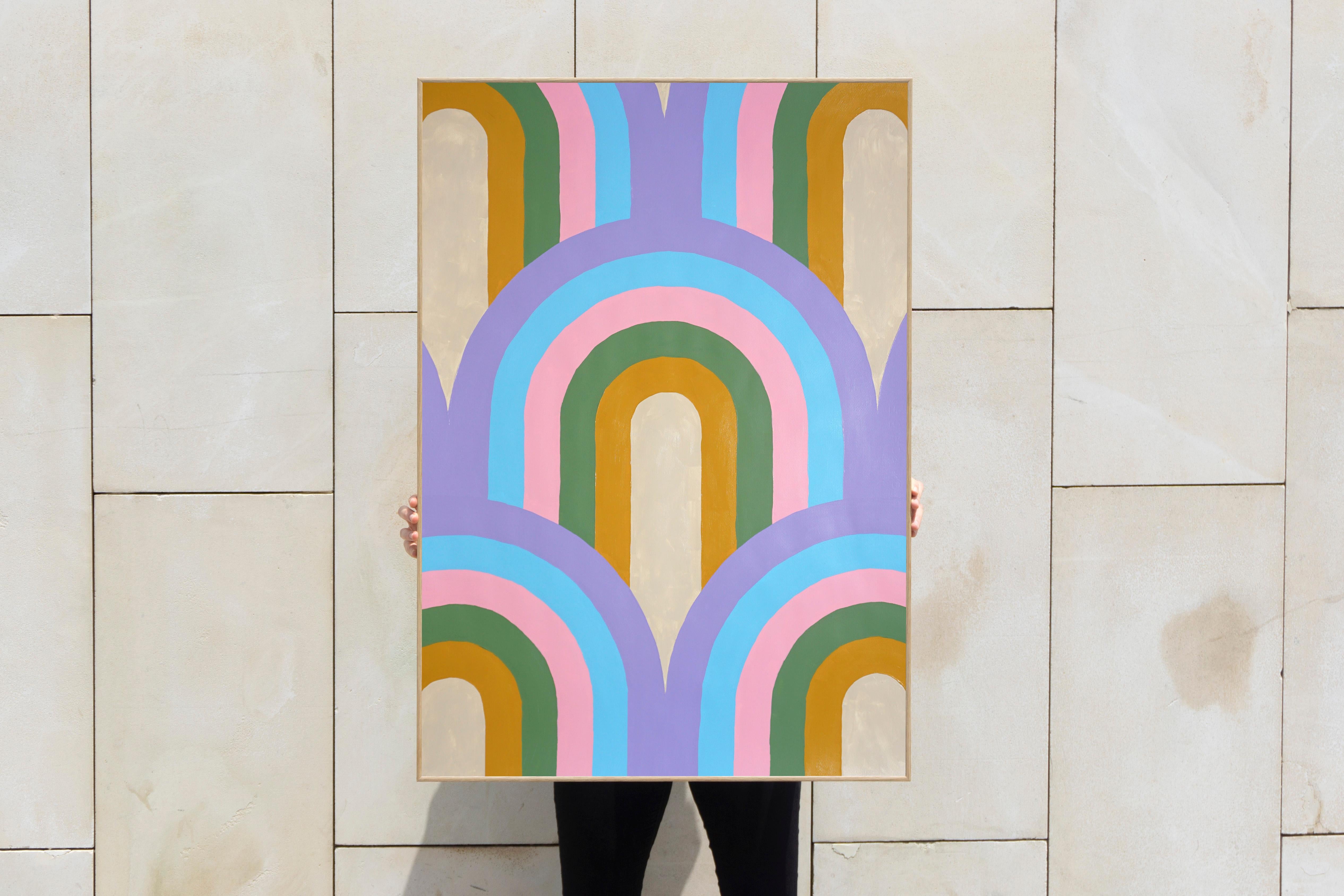 Art-Deco-Bogenmuster, kühne Abstraktion Rhythmisches Muster in Pastelltönen, Papier – Painting von Ryan Rivadeneyra