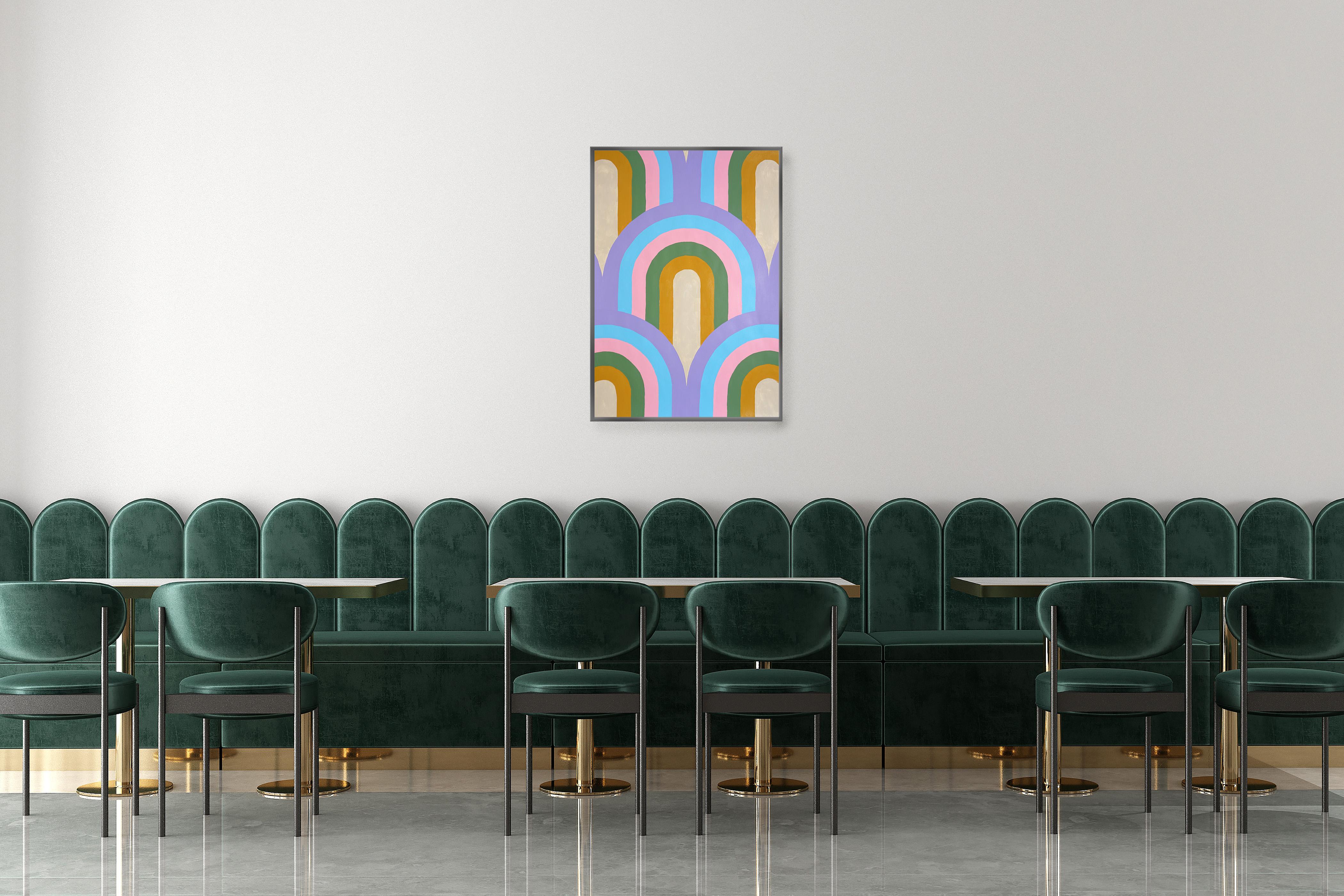 Art-Deco-Bogenmuster, kühne Abstraktion Rhythmisches Muster in Pastelltönen, Papier (Postmoderne), Painting, von Ryan Rivadeneyra