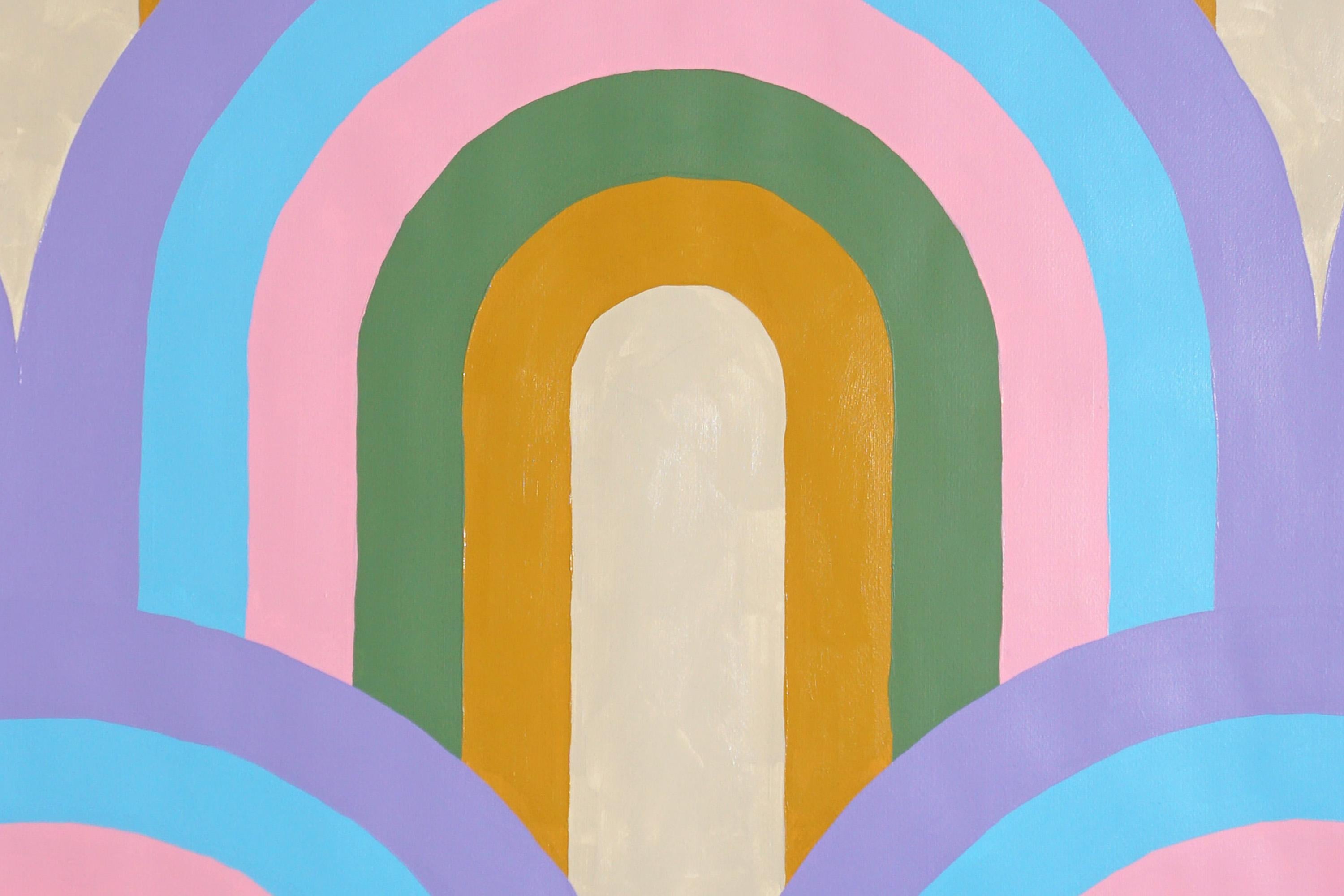 Art-Deco-Bogenmuster, kühne Abstraktion Rhythmisches Muster in Pastelltönen, Papier (Violett), Abstract Painting, von Ryan Rivadeneyra