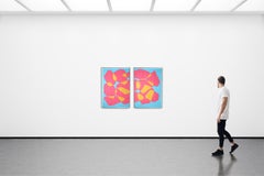 Beach Glass Gems, Turquoise, Pink and Yellow Diptych, Abstract Watercolor Paper