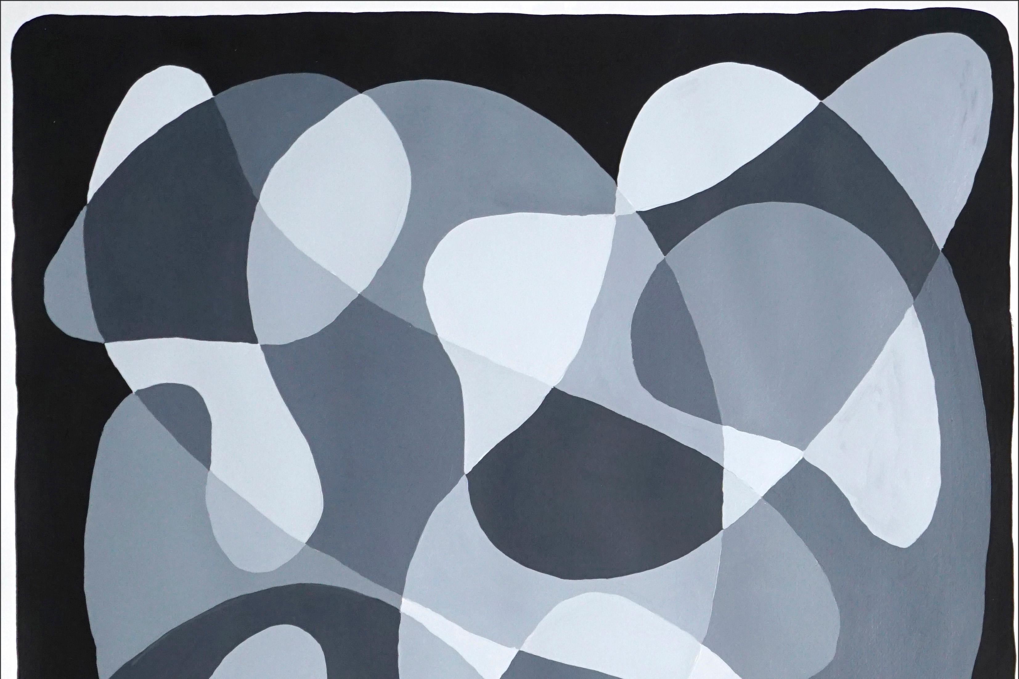 Black and White Curvy Flow, Mid-Century Modern Shapes and Layers Painting, Paper - Gray Abstract Painting by Ryan Rivadeneyra
