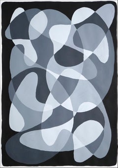 Black and White Curvy Flow, Mid-Century Modern Shapes and Layers Painting, Paper
