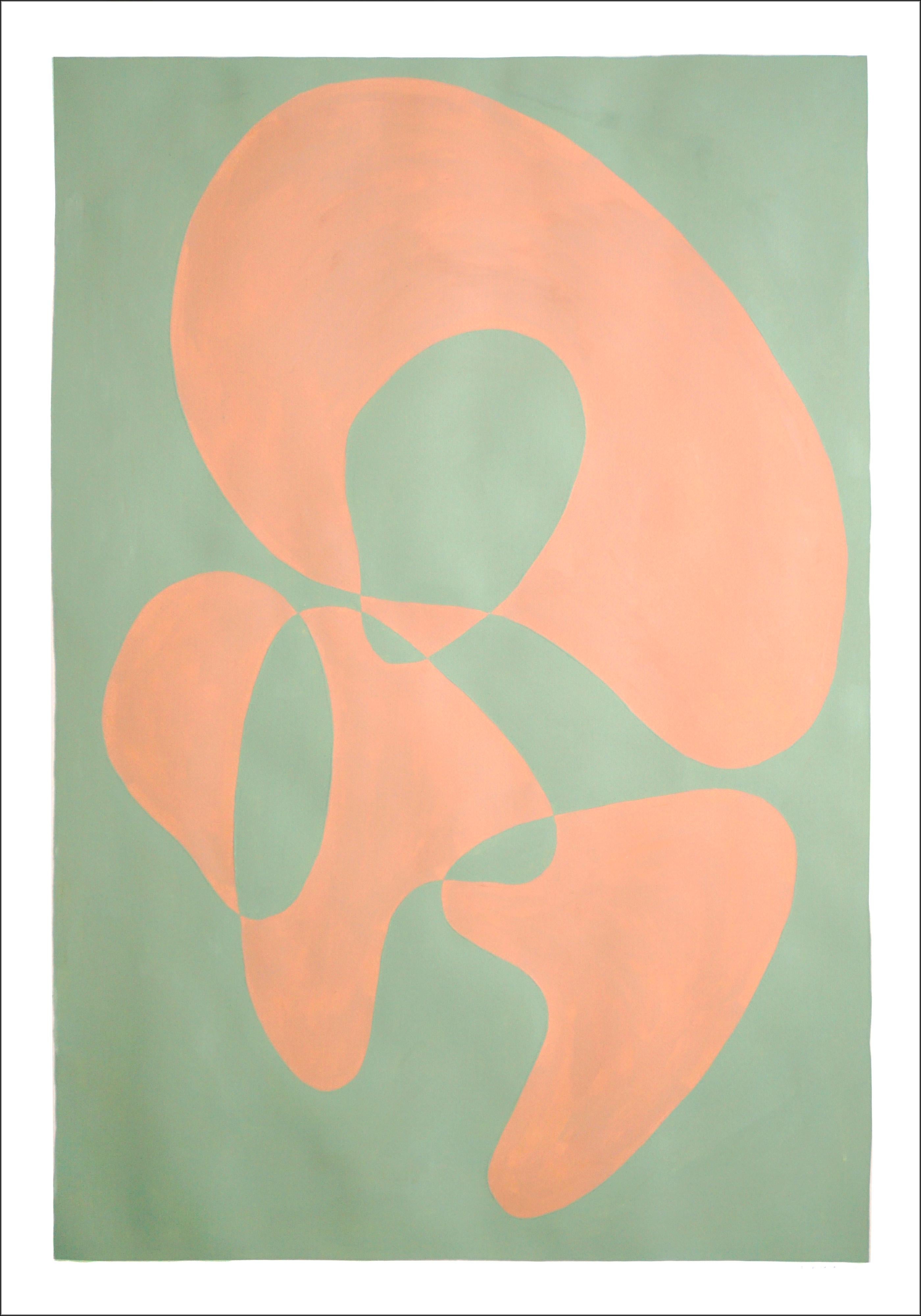Bodies Moving Slowly, Abstract Figures Duo, Green and Tan, Pastel Tones Diptych - Modern Painting by Ryan Rivadeneyra