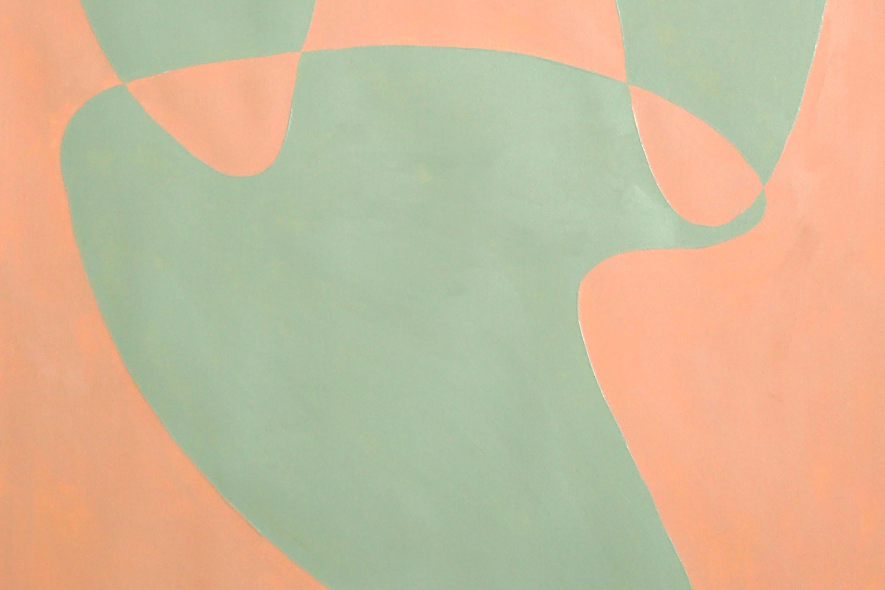 Bodies Moving Slowly, Abstract Figures Duo, Green and Tan, Pastel Tones Diptych 4
