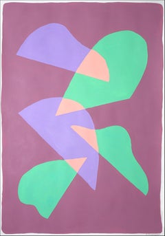 Colorful Arcs on Mauve, Memphis Style, Pastel Mid-Century Modern Shapes in Green