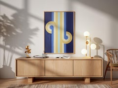 Ida y Venida, Tonos Azules Geometría Art Decó, Composición Simétrica Pintura