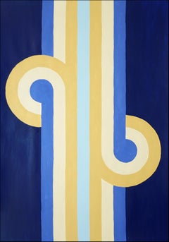 Ida y Venida, Tonos Azules Geometría Art Decó, Composición Simétrica Pintura