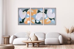 Coral Caves Triptych, Mid-Century Modern Shapes of Abstract Pearly Shapes, Paper
