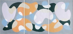 Coral Caves Triptych, Mid-Century Modern Shapes of Abstract Pearly Shapes, Paper