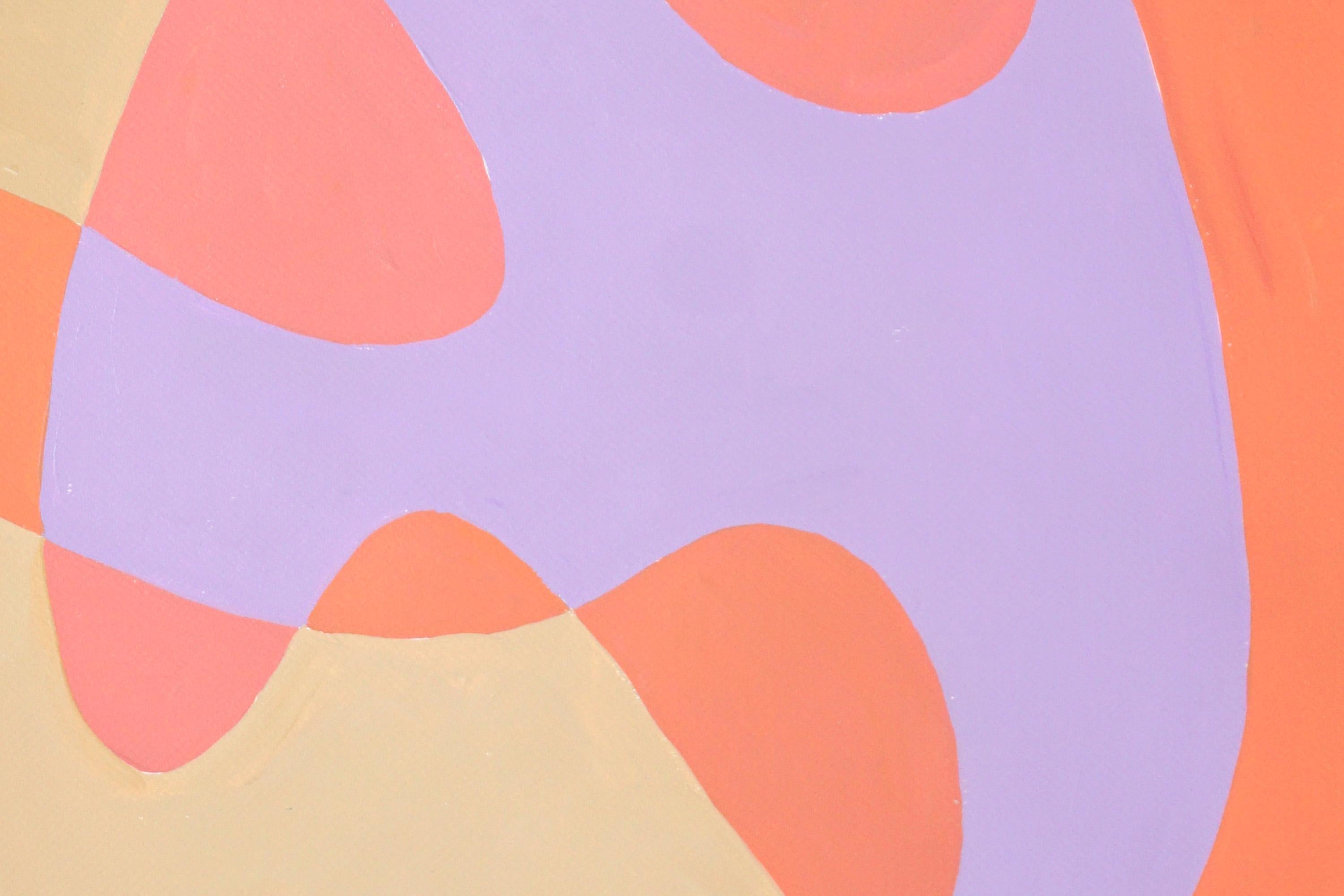 Coral Reef Abstraction, Pastel Tones Triptych Pink and Mauve, Post-Modern Shapes 7