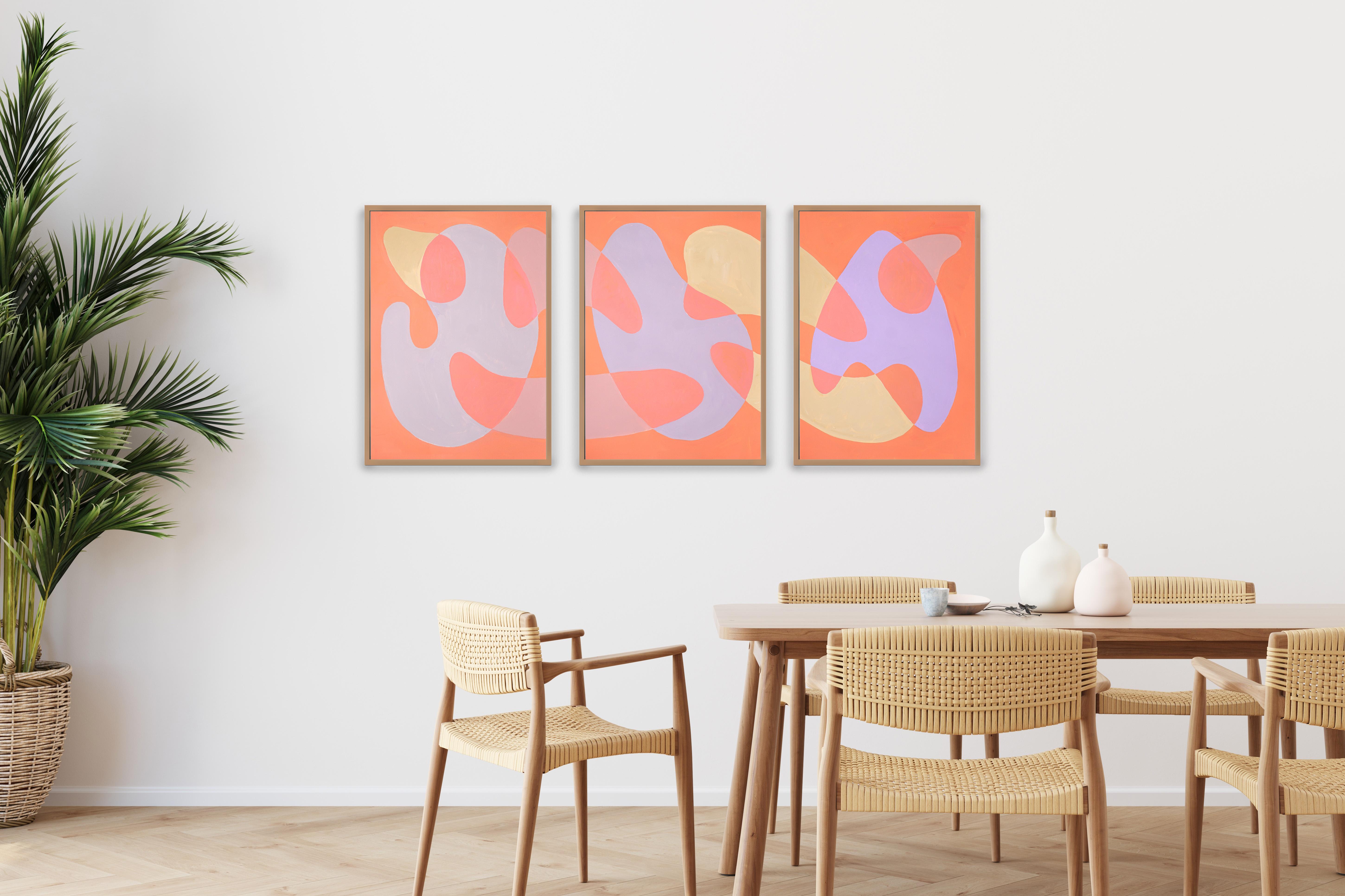 Coral Reef Abstraction, Pastel Tones Triptych Pink and Mauve, Post-Modern Shapes - Painting by Ryan Rivadeneyra