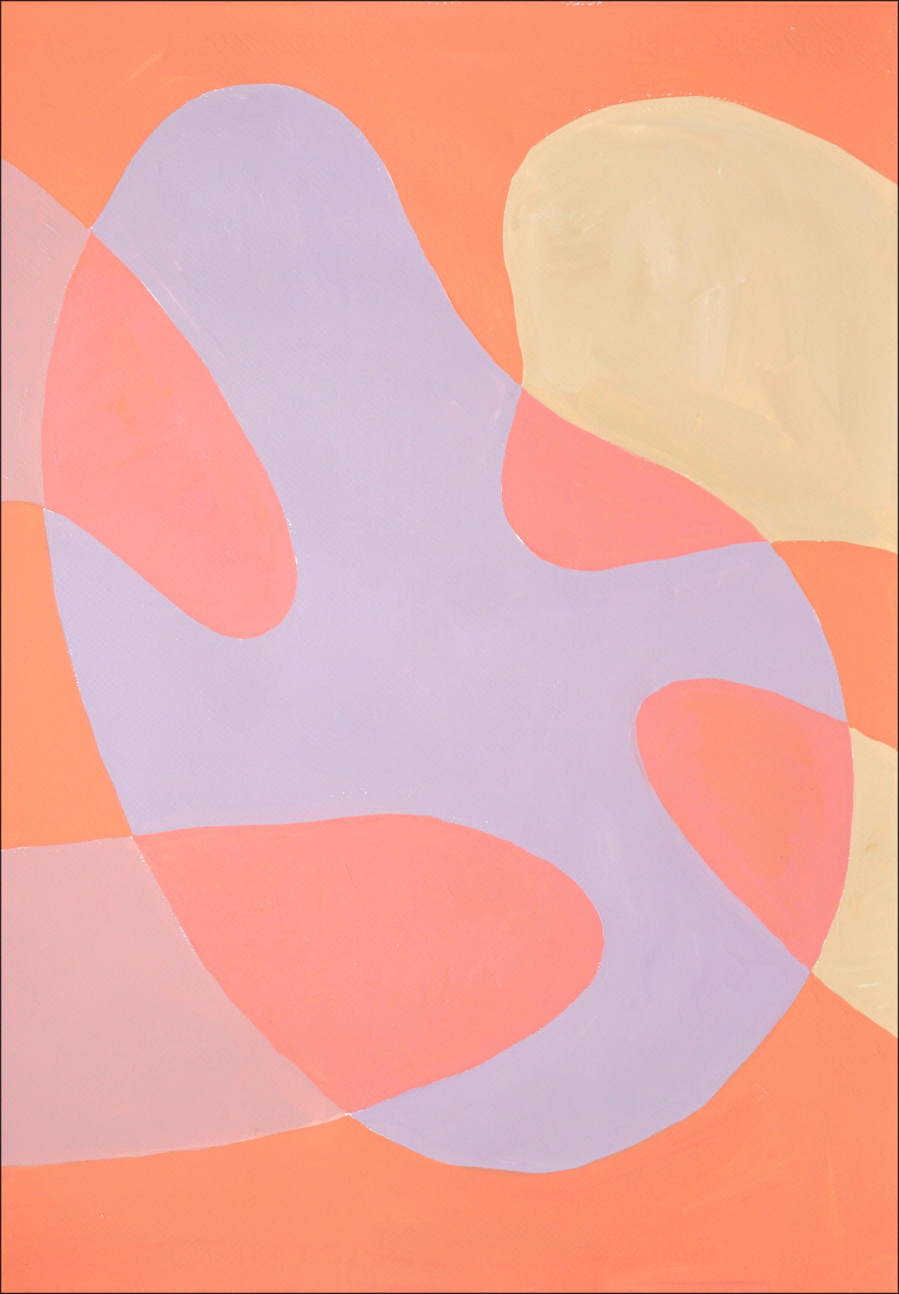 Coral Reef Abstraction, Pastel Tones Triptych Pink and Mauve, Post-Modern Shapes 1